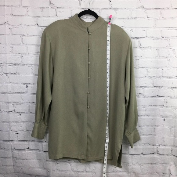Annie Alexander Silk Work Clothes Mock Collar Long Sleeve Button Down Shirt L - Picture 7 of 14